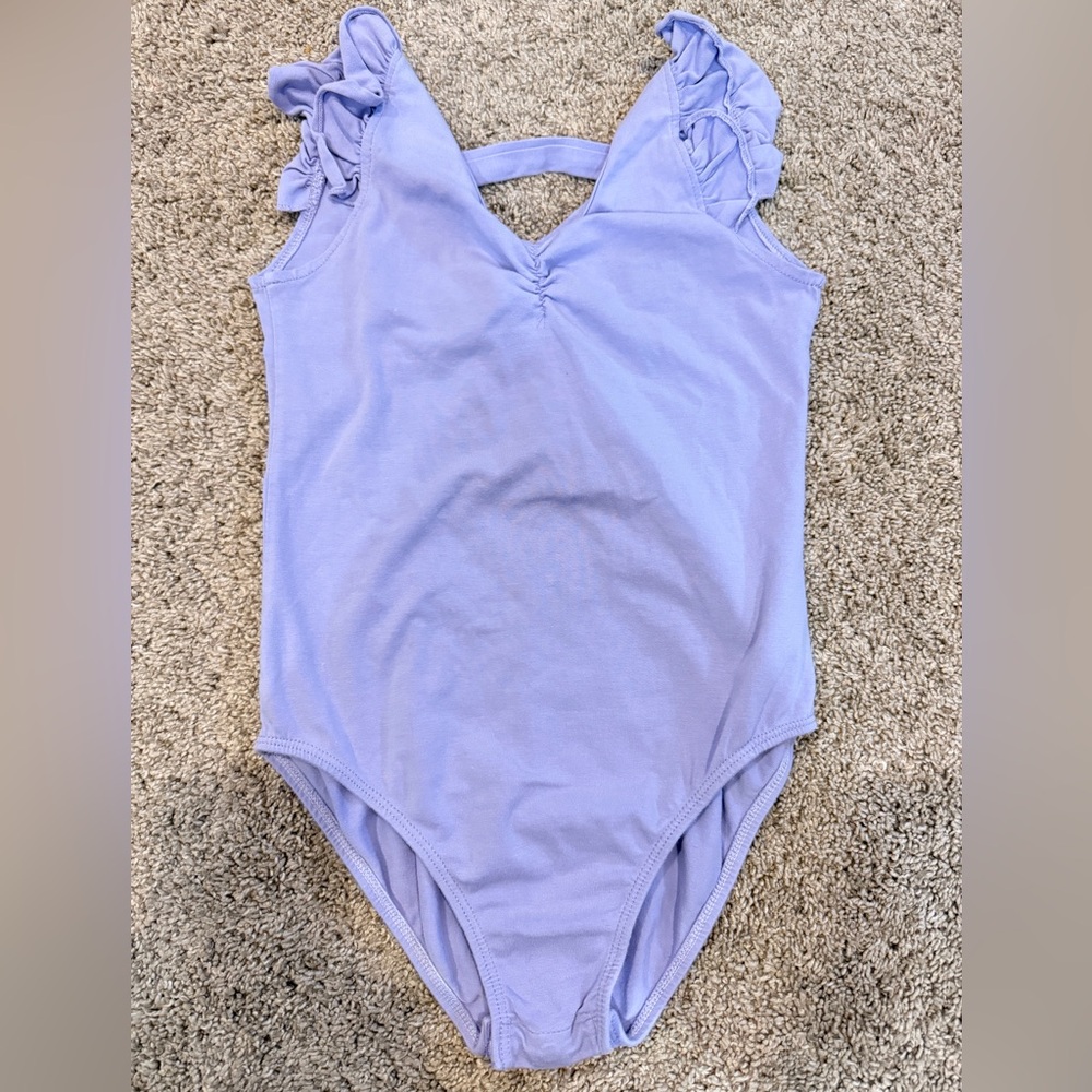 Girls Lavender Ruffle Sleeve Ballet Leotard with Snap Bottom 140cm